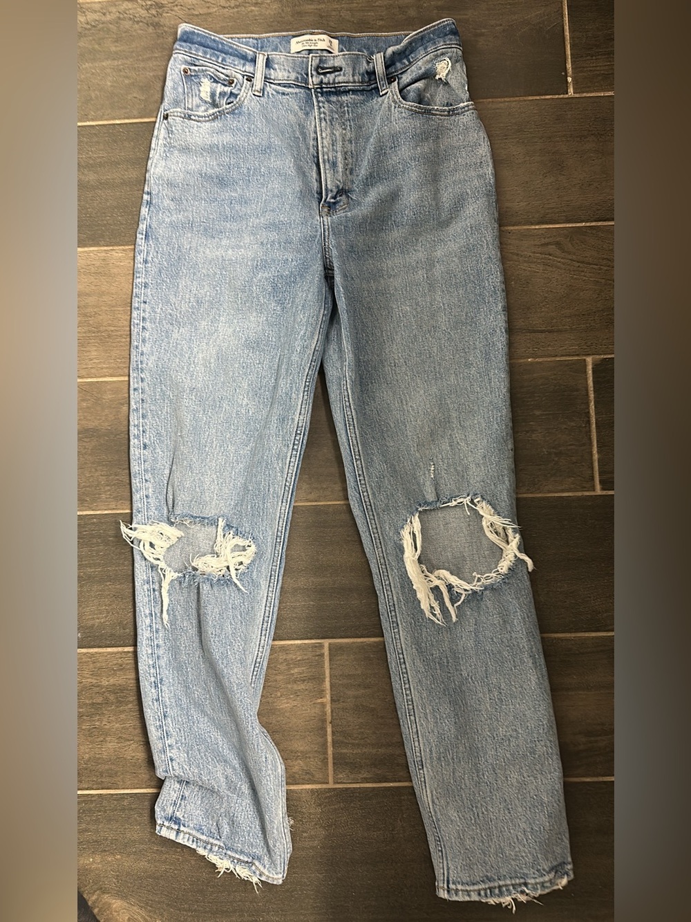 Abercrombie & Fitch Light Wash Distressed Straight Leg Jeans